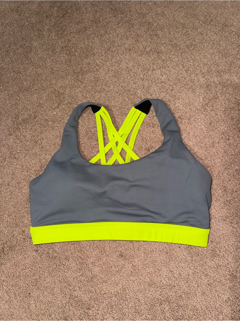 Women's Gray & Neon Yellow Strappy Sports Bra
